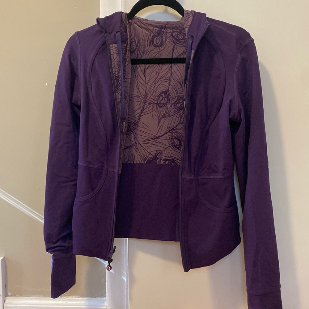 Lululemon Purple Reversible Hoodie Zip Up with Purple Swirl Line Pattern